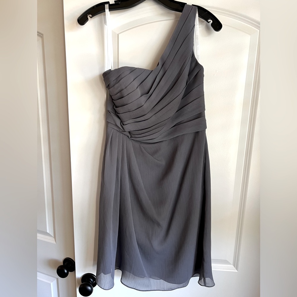 David’s Bridal Gathered Crinkle Chiffon One Shoulder Dress
